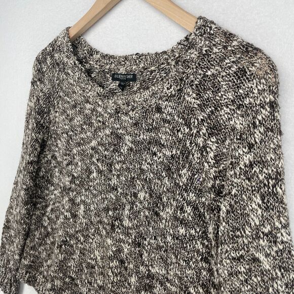 EILEEN FISHER Sweater PS Petite Linen Cotton Blend Round Neck Marled Brown USA - Picture 5 of 13